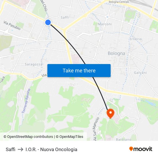 Saffi to I.O.R. - Nuova Oncologia map