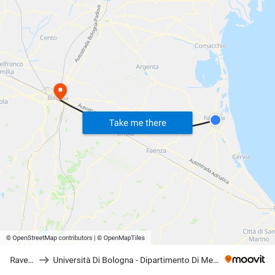 Ravenna to Università Di Bologna - Dipartimento Di Medicina Legale map
