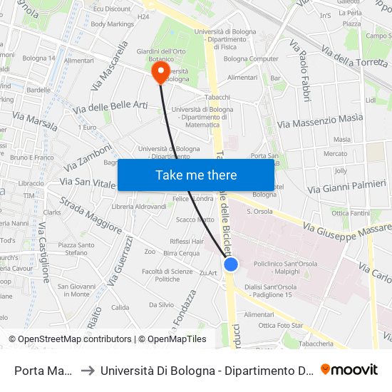 Porta Maggiore to Università Di Bologna - Dipartimento Di Medicina Legale map