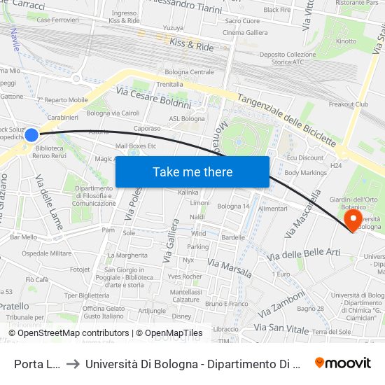 Porta Lame to Università Di Bologna - Dipartimento Di Medicina Legale map