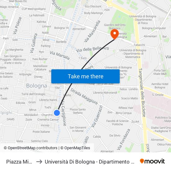 Piazza Minghetti to Università Di Bologna - Dipartimento Di Medicina Legale map