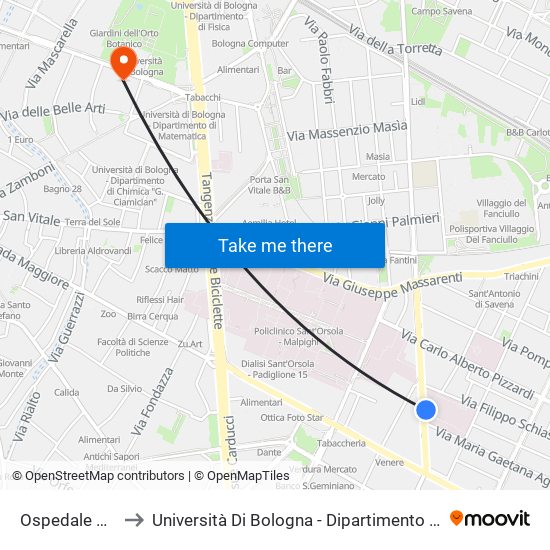 Ospedale Malpighi to Università Di Bologna - Dipartimento Di Medicina Legale map