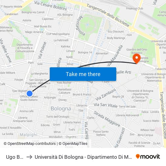 Ugo Bassi to Università Di Bologna - Dipartimento Di Medicina Legale map