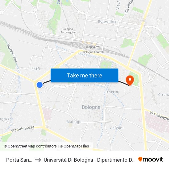 Porta San Felice to Università Di Bologna - Dipartimento Di Medicina Legale map