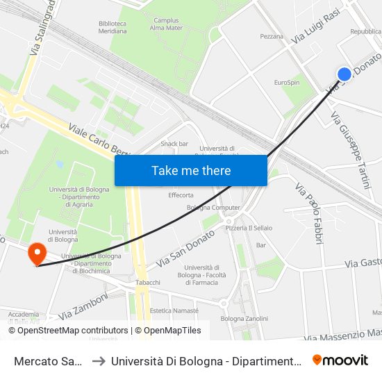Mercato San Donato to Università Di Bologna - Dipartimento Di Medicina Legale map