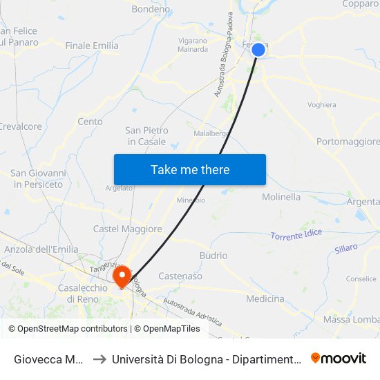 Giovecca Montebello to Università Di Bologna - Dipartimento Di Medicina Legale map