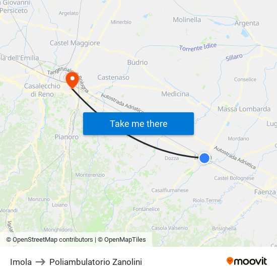 Imola to Poliambulatorio Zanolini map