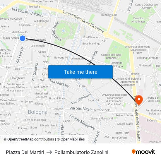 Piazza Dei Martiri to Poliambulatorio Zanolini map