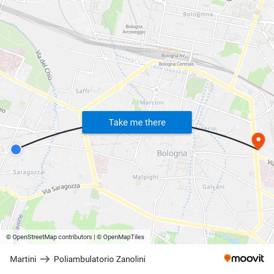 Martini to Poliambulatorio Zanolini map
