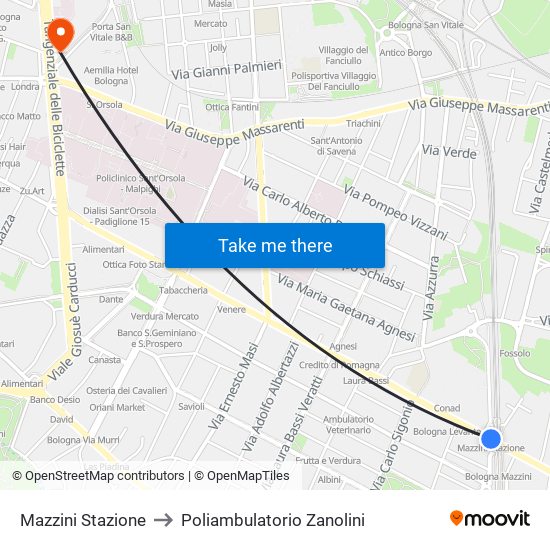 Mazzini Stazione to Poliambulatorio Zanolini map