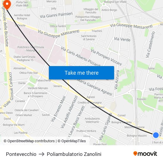 Pontevecchio to Poliambulatorio Zanolini map