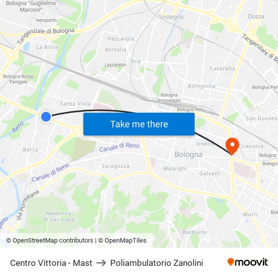 Centro Vittoria - Mast to Poliambulatorio Zanolini map