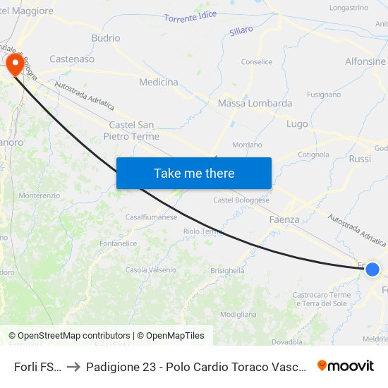 Forli FS A to Padigione 23 - Polo Cardio Toraco Vascolare map