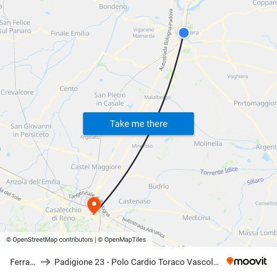 Ferrara to Padigione 23 - Polo Cardio Toraco Vascolare map