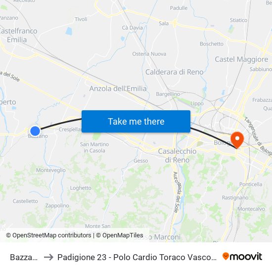 Bazzano to Padigione 23 - Polo Cardio Toraco Vascolare map