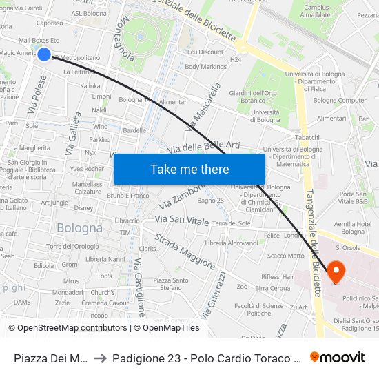 Piazza Dei Martiri to Padigione 23 - Polo Cardio Toraco Vascolare map