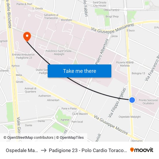 Ospedale Malpighi to Padigione 23 - Polo Cardio Toraco Vascolare map