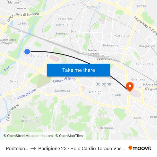 Pontelungo to Padigione 23 - Polo Cardio Toraco Vascolare map