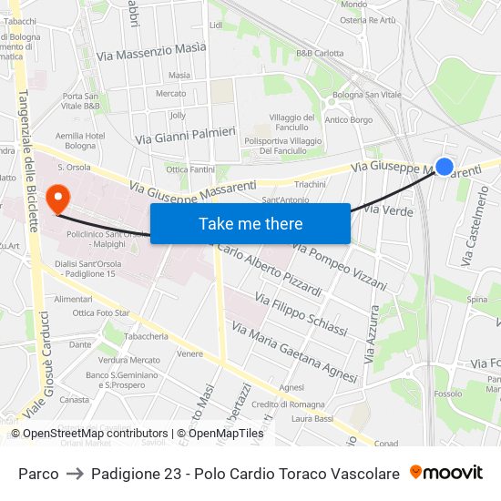 Parco to Padigione 23 - Polo Cardio Toraco Vascolare map