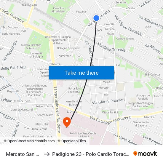 Mercato San Donato to Padigione 23 - Polo Cardio Toraco Vascolare map