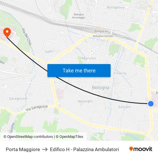 Porta Maggiore to Edifico H - Palazzina Ambulatori map