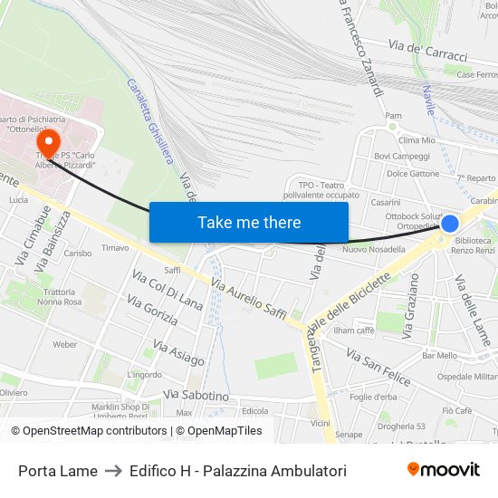 Porta Lame to Edifico H - Palazzina Ambulatori map