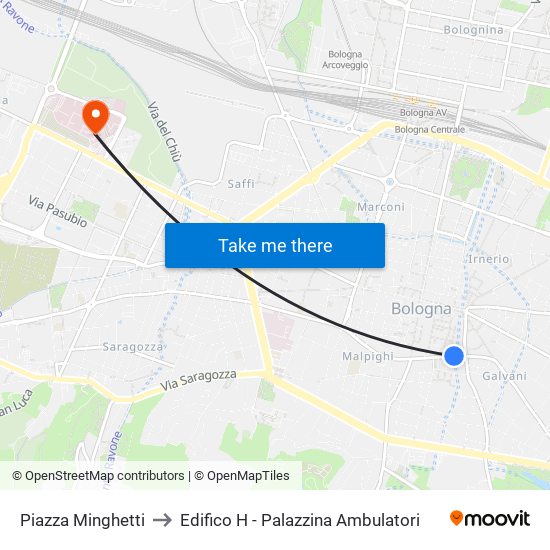 Piazza Minghetti to Edifico H - Palazzina Ambulatori map