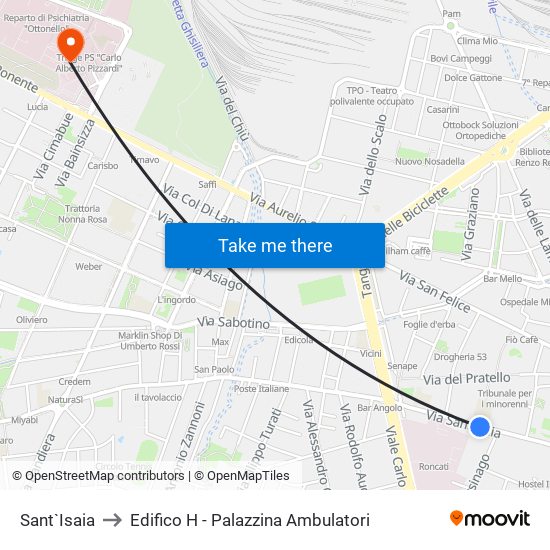 Sant`Isaia to Edifico H - Palazzina Ambulatori map