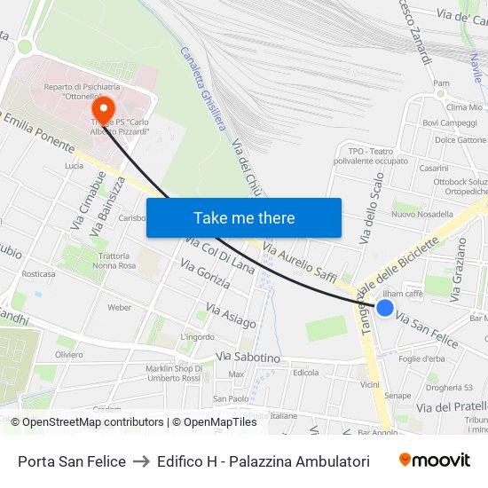 Porta San Felice to Edifico H - Palazzina Ambulatori map