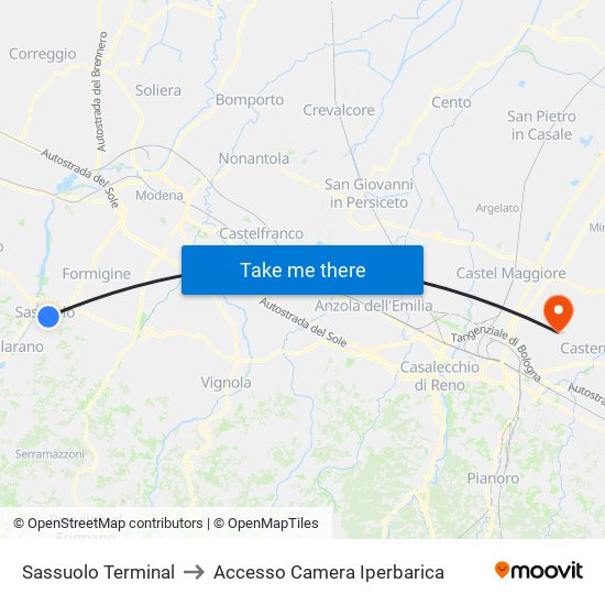 Sassuolo Terminal to Accesso Camera Iperbarica map