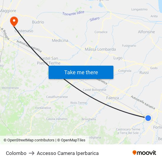 Colombo to Accesso Camera Iperbarica map