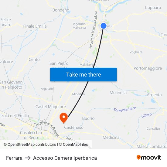 Ferrara to Accesso Camera Iperbarica map