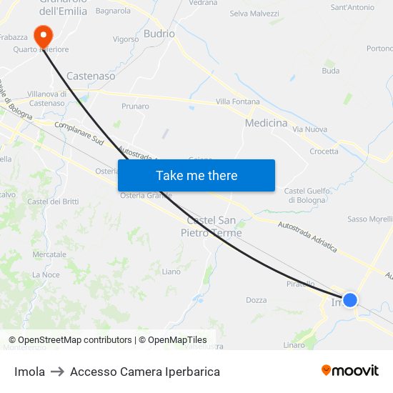 Imola to Accesso Camera Iperbarica map