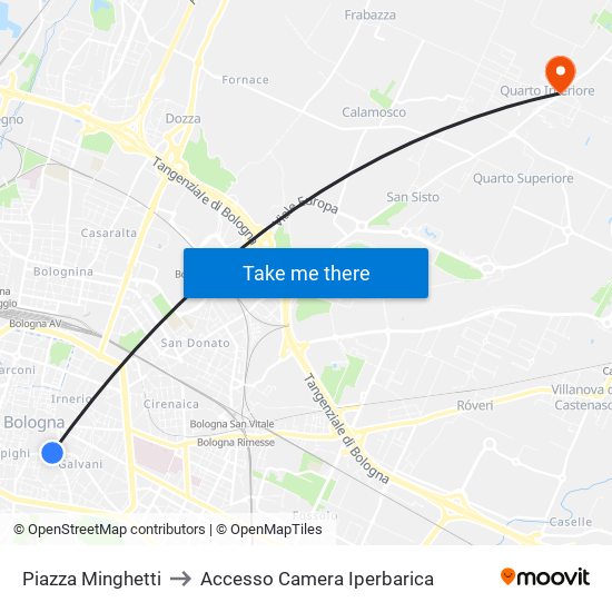 Piazza Minghetti to Accesso Camera Iperbarica map