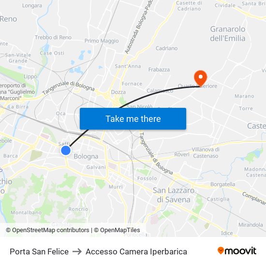 Porta San Felice to Accesso Camera Iperbarica map