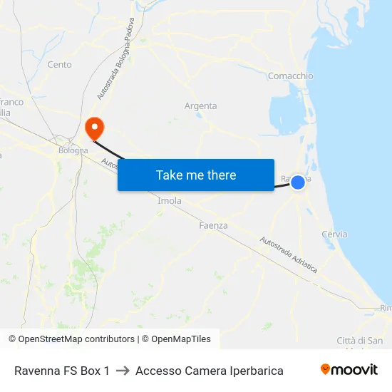 Ravenna FS Box 1 to Accesso Camera Iperbarica map