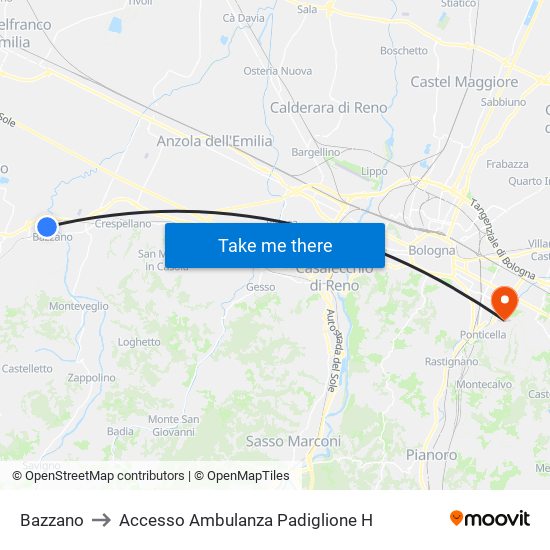 Bazzano to Accesso Ambulanza Padiglione H map