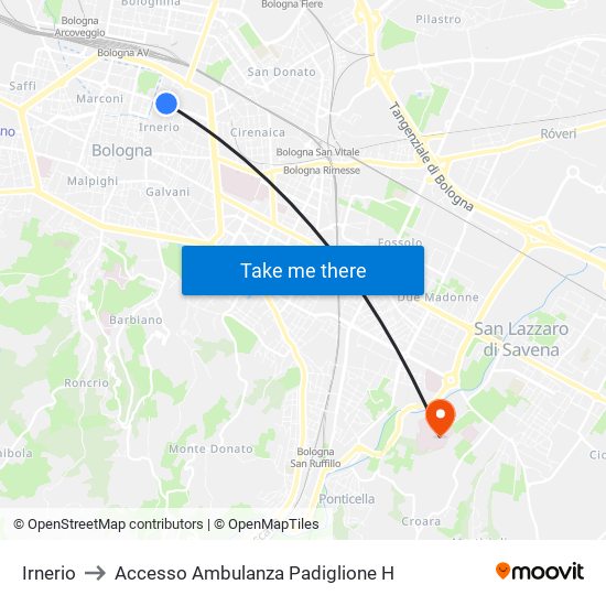 Irnerio to Accesso Ambulanza Padiglione H map