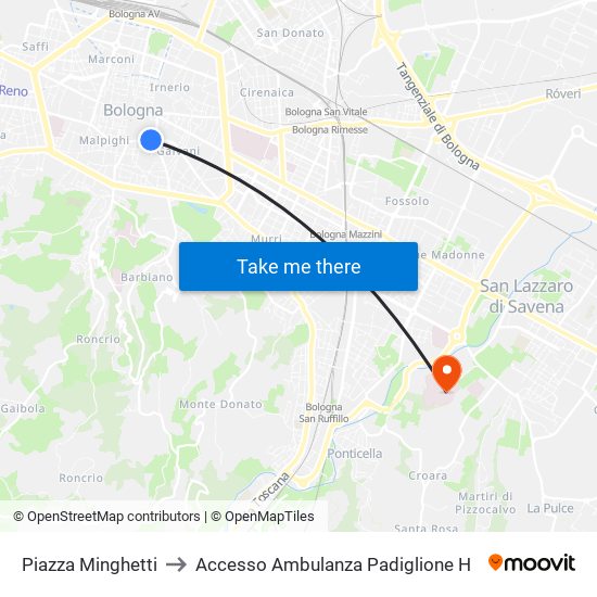 Piazza Minghetti to Accesso Ambulanza Padiglione H map