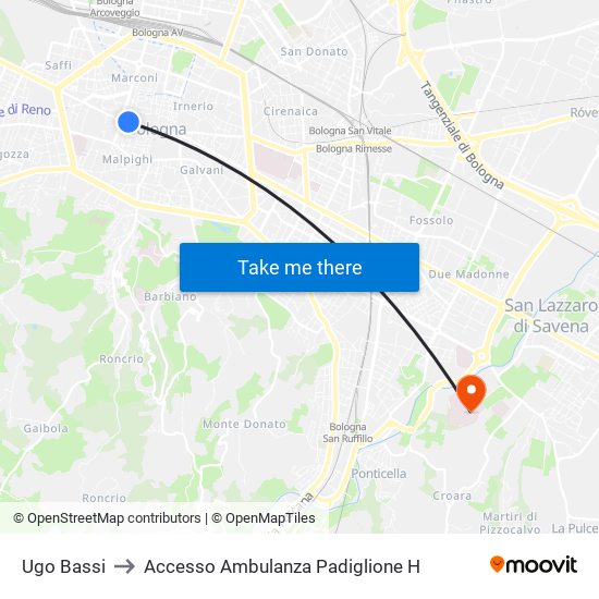Ugo Bassi to Accesso Ambulanza Padiglione H map