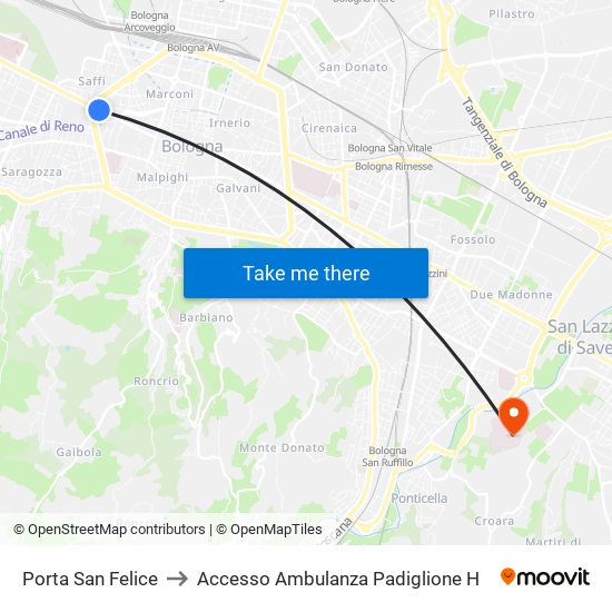 Porta San Felice to Accesso Ambulanza Padiglione H map