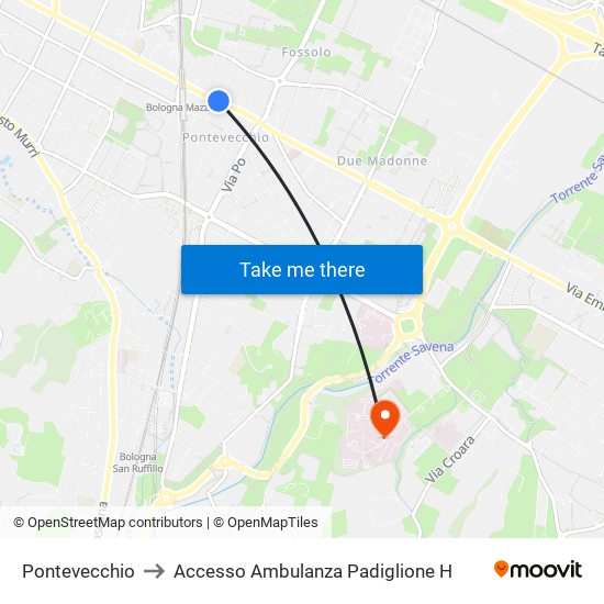 Pontevecchio to Accesso Ambulanza Padiglione H map