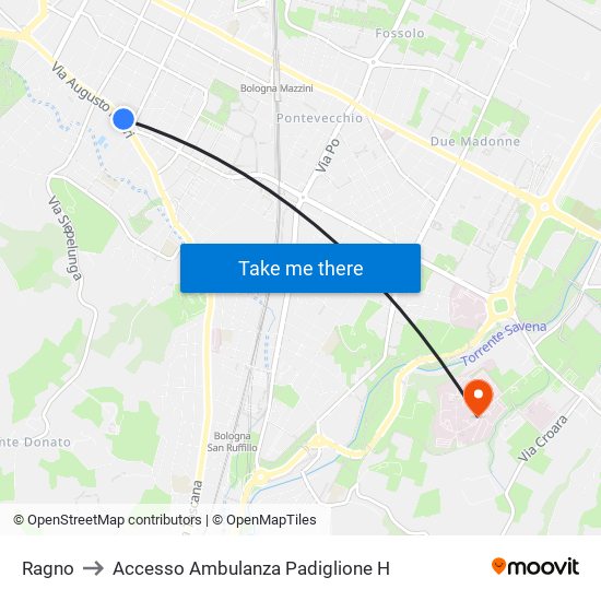 Ragno to Accesso Ambulanza Padiglione H map