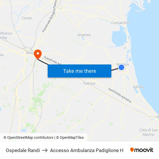 Ospedale Randi to Accesso Ambulanza Padiglione H map