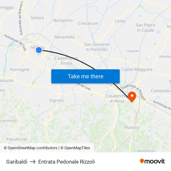 Garibaldi to Entrata Pedonale Rizzoli map