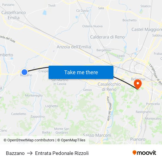 Bazzano to Entrata Pedonale Rizzoli map