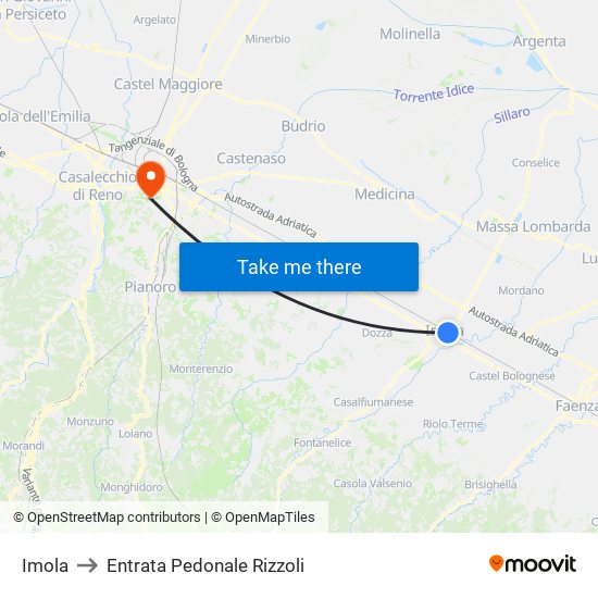 Imola to Entrata Pedonale Rizzoli map