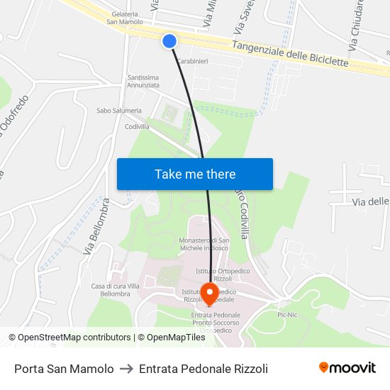 Porta San Mamolo to Entrata Pedonale Rizzoli map