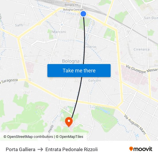 Porta Galliera to Entrata Pedonale Rizzoli map