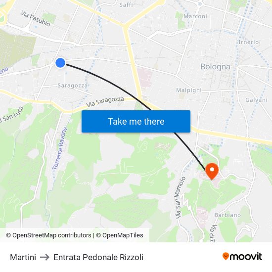 Martini to Entrata Pedonale Rizzoli map